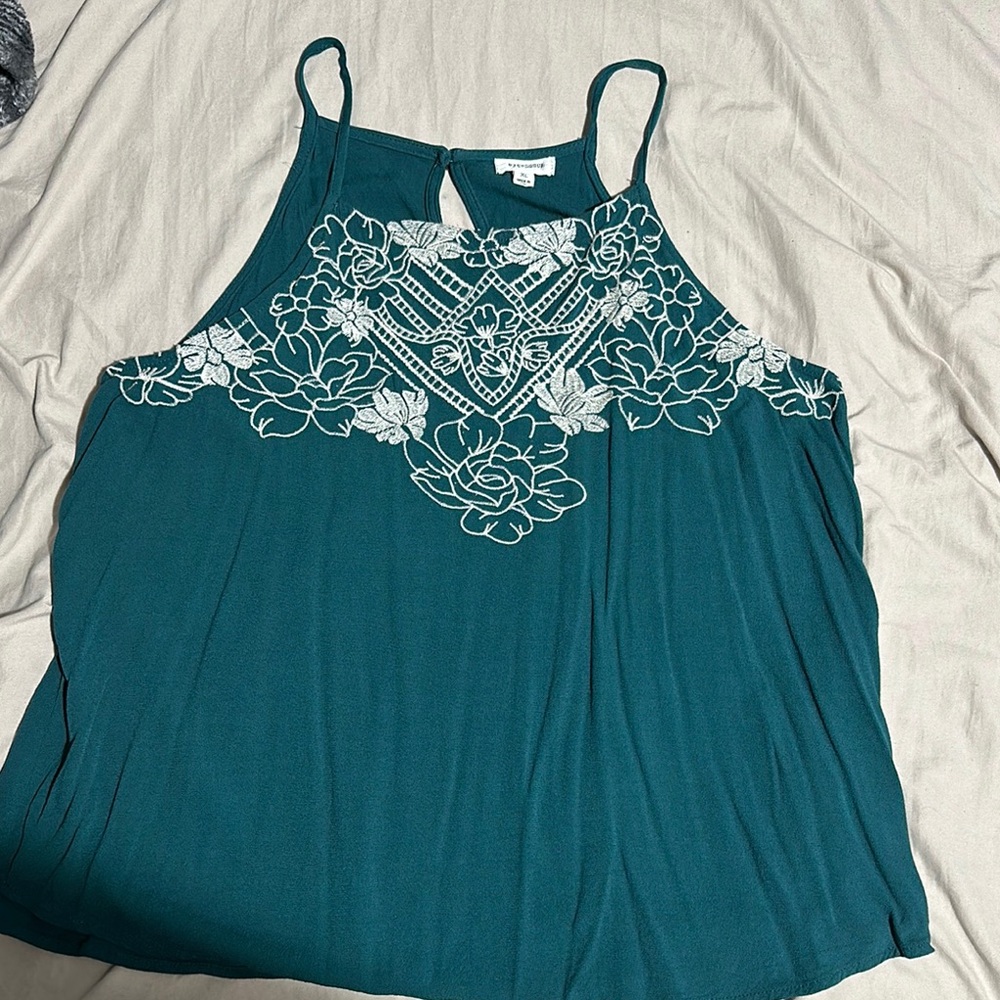 Eyeshadow Green Embellished Cut Out Tank Top
